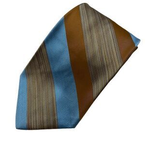 Vintage London 400  Men's Tie Necktie Wide Polyester Striped Brown Blue Classic